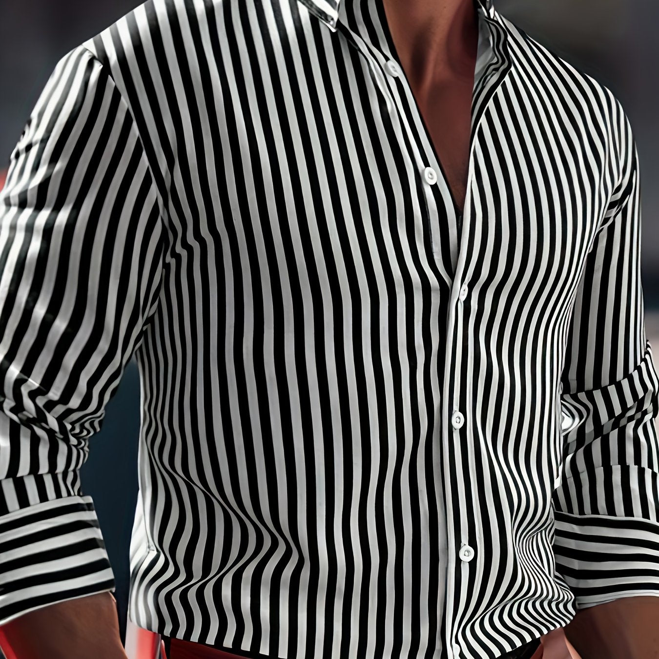 Herenmode Gestreept Overhemd Met Lange Mouwen - Casual Revers, All-Season Polyester 95% Spandex 5% Geweven Stof, Normale Pasvorm, 120gsm - Veelzijdig Dagelijkse Draag, Plusmaat