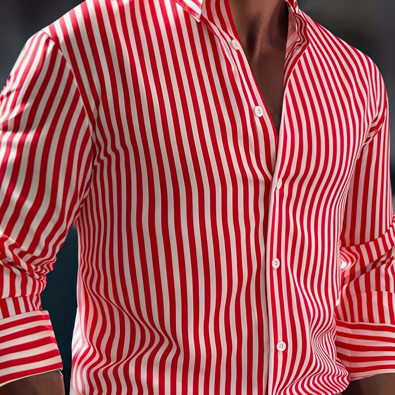 Herenmode Gestreept Overhemd Met Lange Mouwen - Casual Revers, All-Season Polyester 95% Spandex 5% Geweven Stof, Normale Pasvorm, 120gsm - Veelzijdig Dagelijkse Draag, Plusmaat