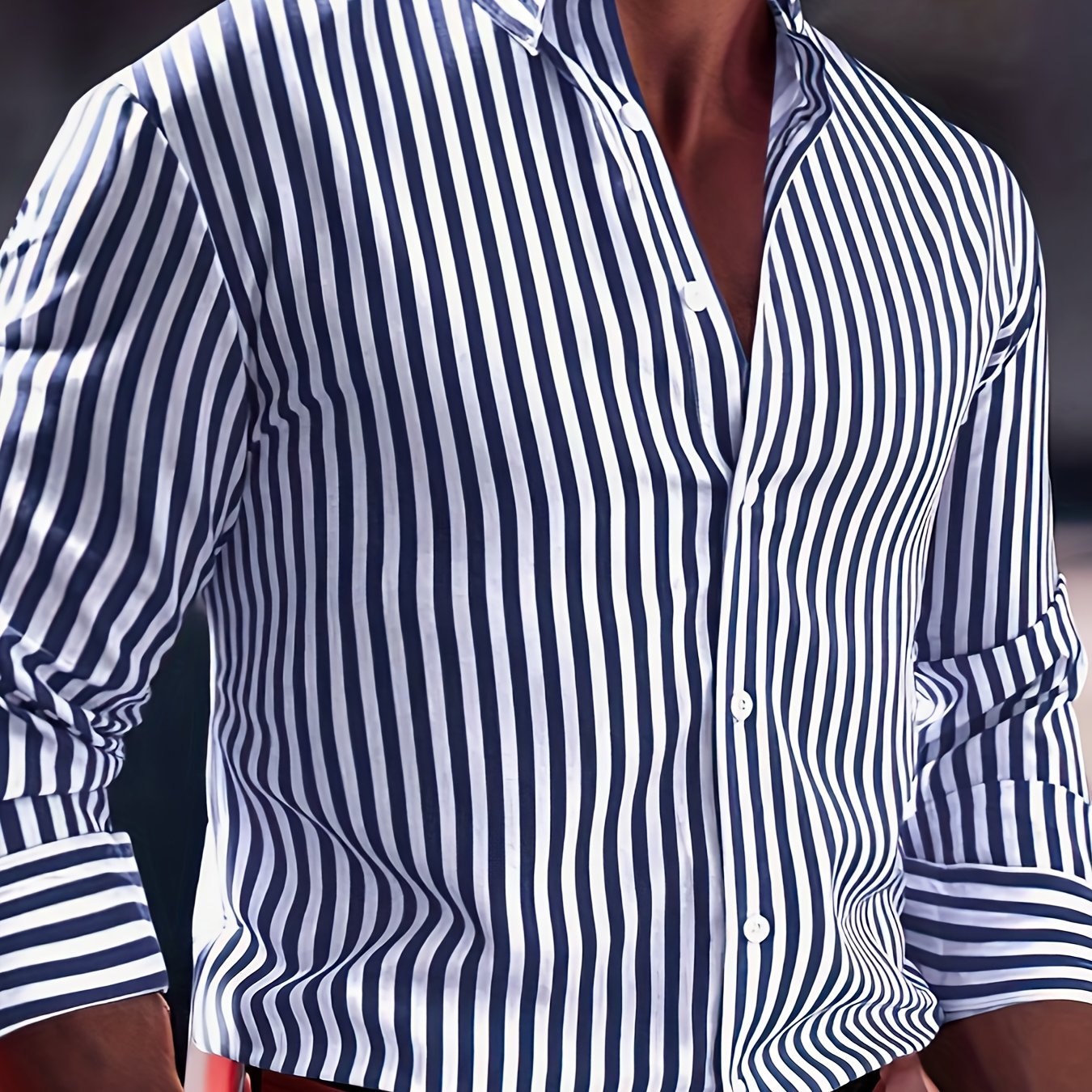 Herenmode Gestreept Overhemd Met Lange Mouwen - Casual Revers, All-Season Polyester 95% Spandex 5% Geweven Stof, Normale Pasvorm, 120gsm - Veelzijdig Dagelijkse Draag, Plusmaat