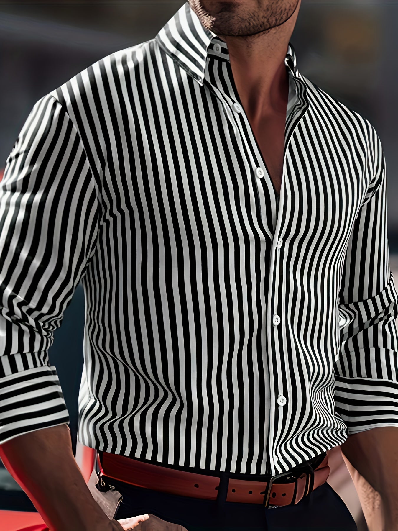 Herenmode Gestreept Overhemd Met Lange Mouwen - Casual Revers, All-Season Polyester 95% Spandex 5% Geweven Stof, Normale Pasvorm, 120gsm - Veelzijdig Dagelijkse Draag, Plusmaat