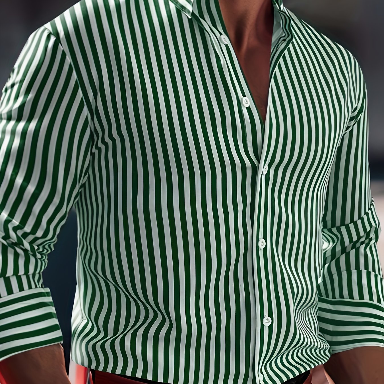 Herenmode Gestreept Overhemd Met Lange Mouwen - Casual Revers, All-Season Polyester 95% Spandex 5% Geweven Stof, Normale Pasvorm, 120gsm - Veelzijdig Dagelijkse Draag, Plusmaat