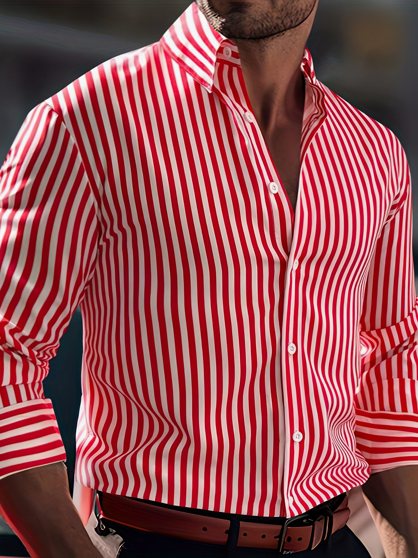 Herenmode Gestreept Overhemd Met Lange Mouwen - Casual Revers, All-Season Polyester 95% Spandex 5% Geweven Stof, Normale Pasvorm, 120gsm - Veelzijdig Dagelijkse Draag, Plusmaat