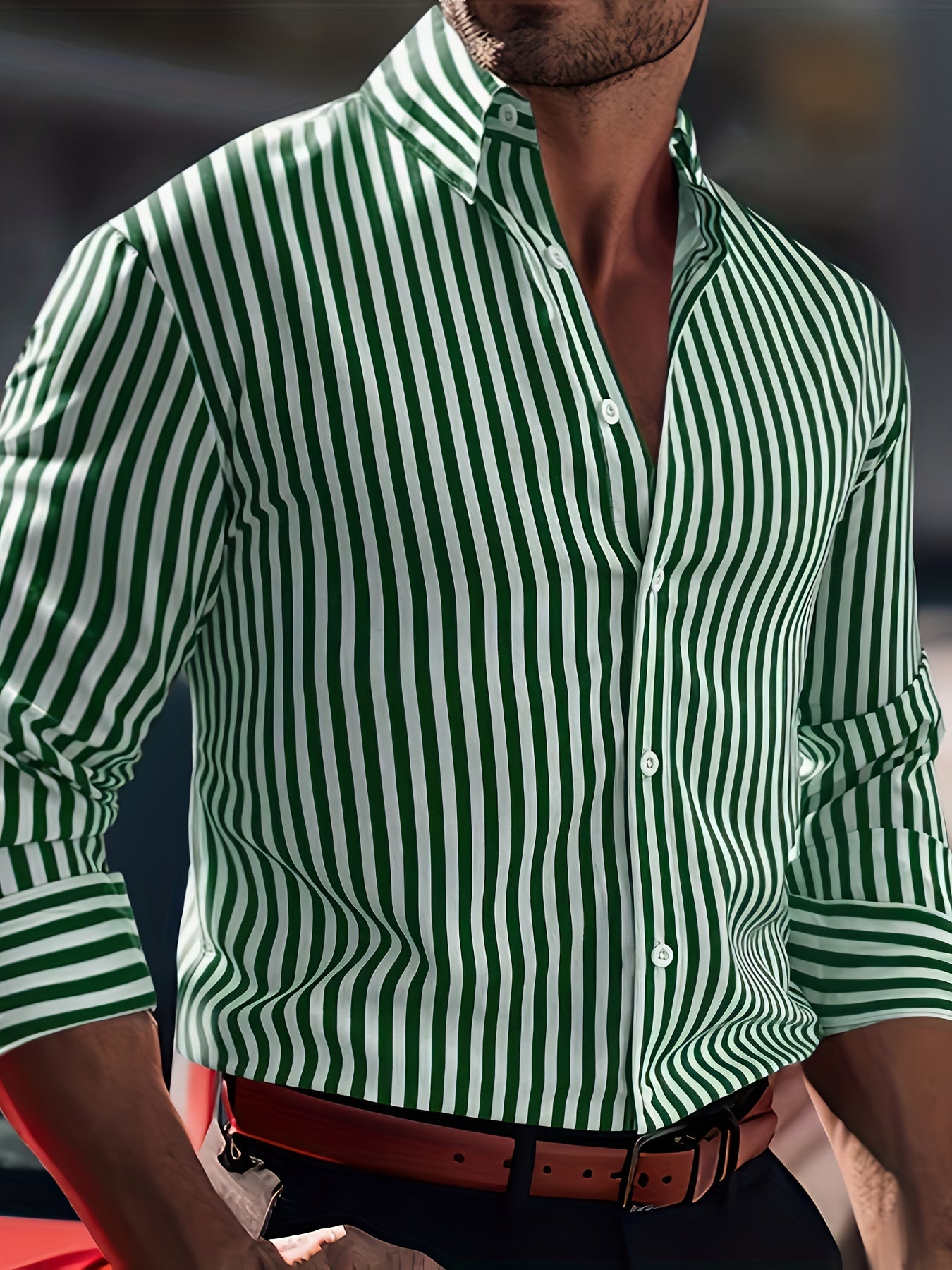 Herenmode Gestreept Overhemd Met Lange Mouwen - Casual Revers, All-Season Polyester 95% Spandex 5% Geweven Stof, Normale Pasvorm, 120gsm - Veelzijdig Dagelijkse Draag, Plusmaat